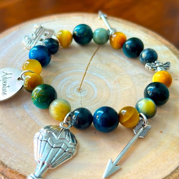 Handmade Natural Tiger Eye Stone Charm Bracelet! “Adventure Awaits!” - Picture 4 of 7